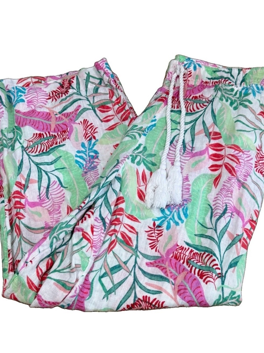 Cynthia Rowley Tropical Print Linen Pants Multi Pink & Green Wide Leg Medium